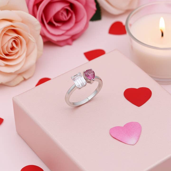 Bague de fiançailles Toi et Moi en moissanite rose VVS D 2,00CT en argent blanc pour femme de King of Bling SZ7 pour la vente par KING OF BLINGS