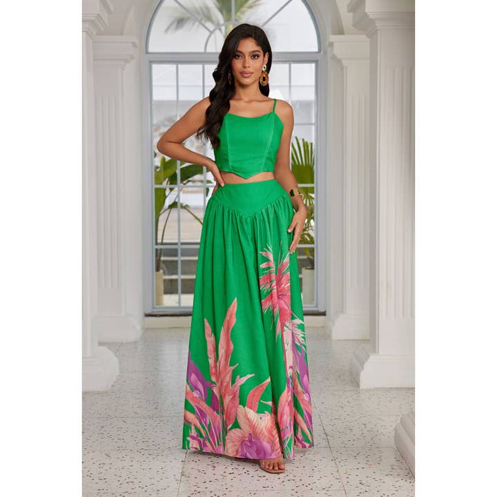 Completo coordinato con gonna stampata per la vendita all'ingrosso da parte di Chicways