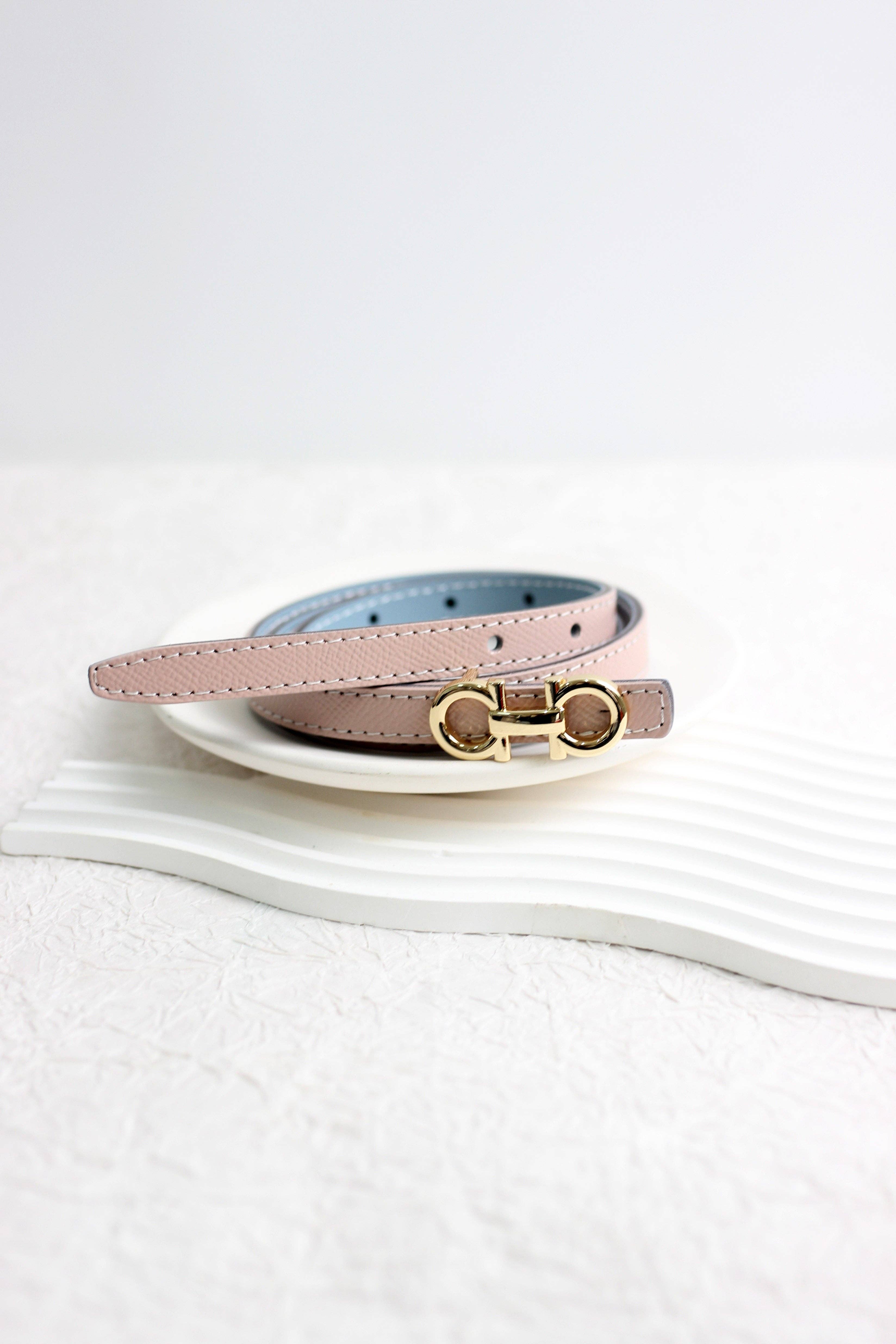 ESLEY - Wholesale Belt - Women's - A2503DJN31845 - Slim Reversible Leather Belt with Gold7