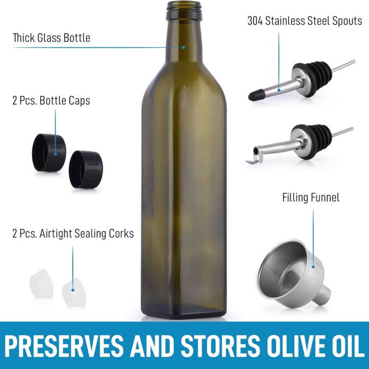 Zulay Kitchen - Wholesale Oil/vinegar dispenser - Olive Oil Dispenser Bottle16.9 oz with Accessories18