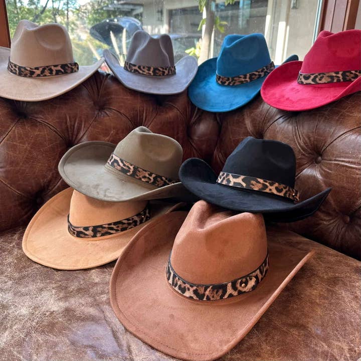 Bella Betty - Wholesale Cowboy Hat - Women's - Fashion Vegan Suede Cowboy hat W/ Leopard Belt 4