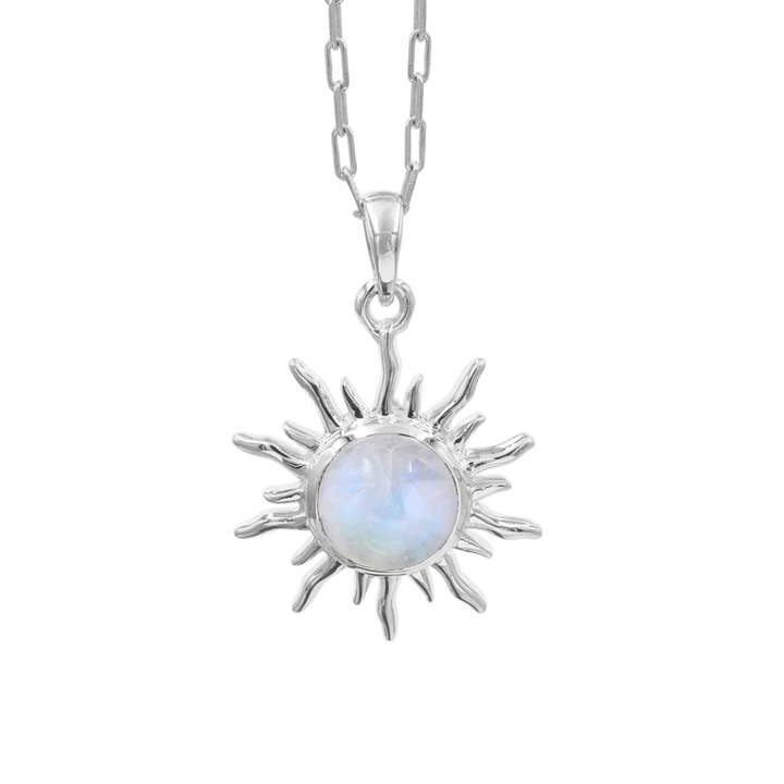Ciondolo a Raggi di Sole con Pietra di Luna Arcobaleno: Gioiello in Argento Massiccio 925 per la vendita all'ingrosso da parte di Jay Jools