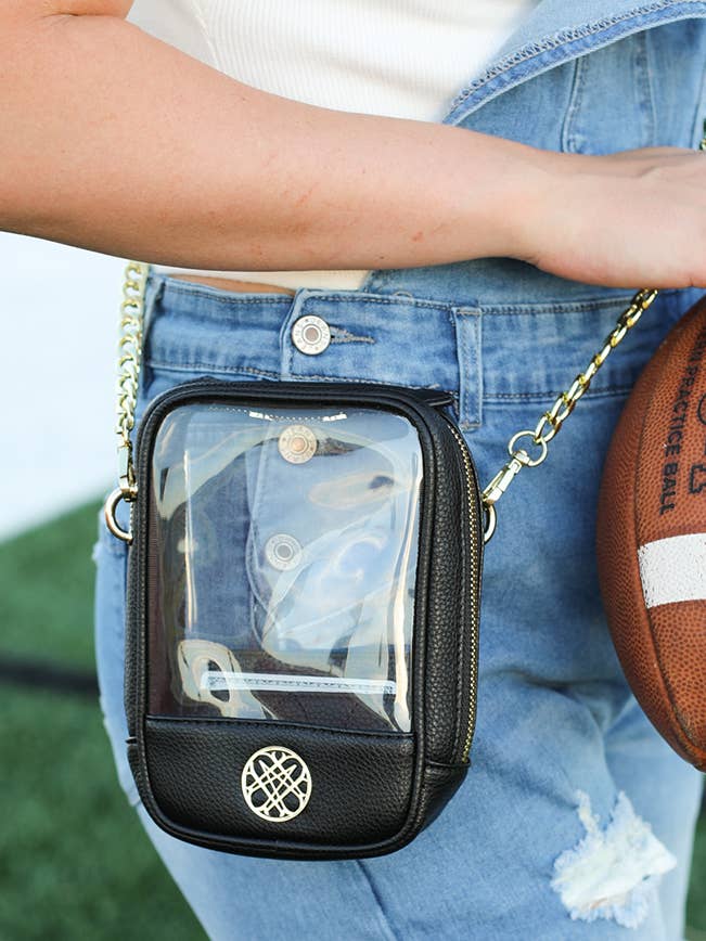 Sac à bandoulière Grace Clear en noir pour la vente par Natalie Wood Designs