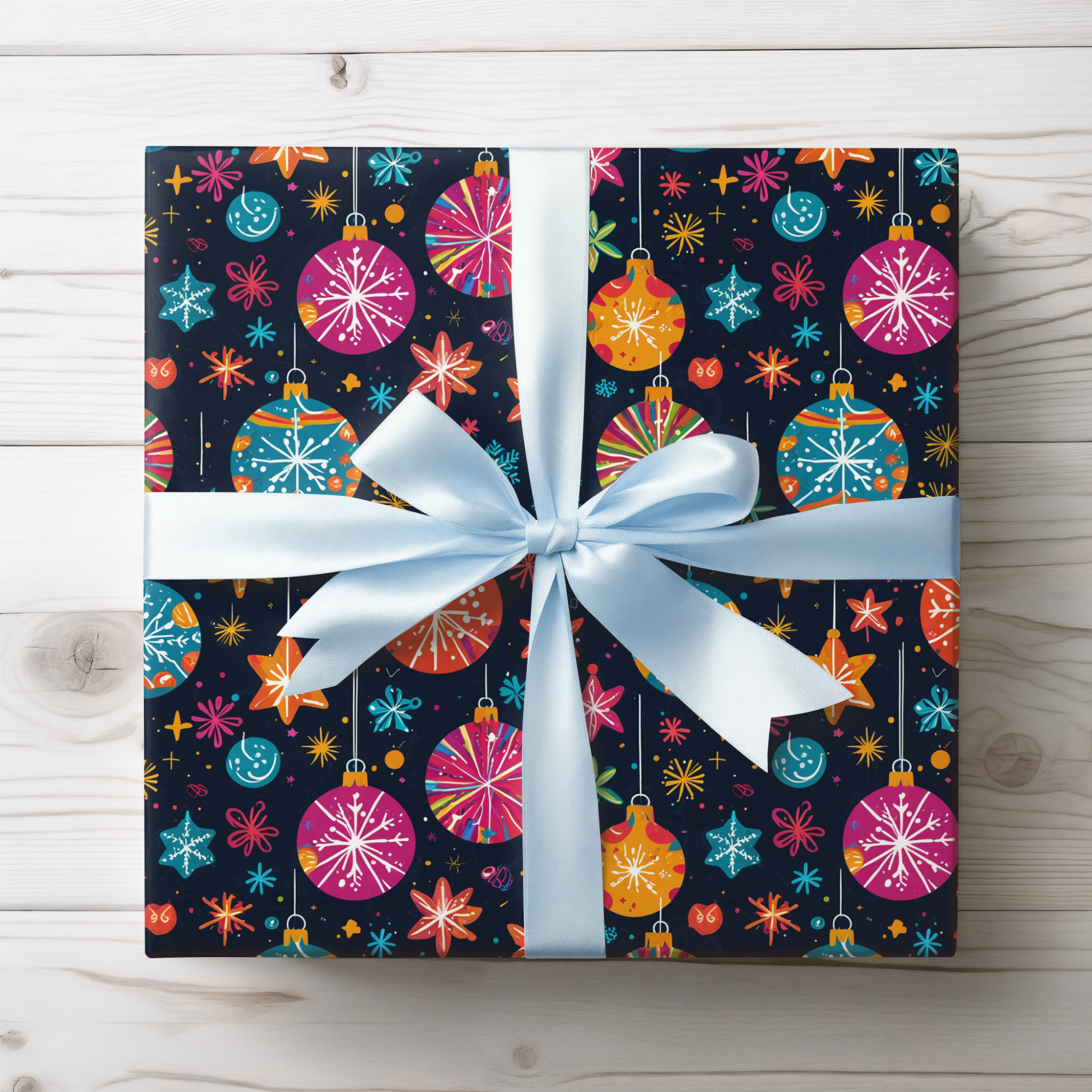 Lokipawz - Wholesale Flat Wrap - Bauble Blitz – Neon Ornament Holiday Wrapping Paper17