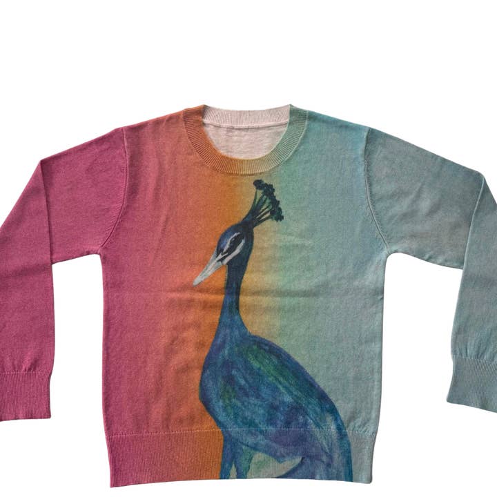 House of Marcel Apparel - Wholesale Graphic Sweatshirt - Women's - Peacock Ombre' Color Blocked 2-Ply Fine Knit Organic Cotton, Long-sleeve Sweater0