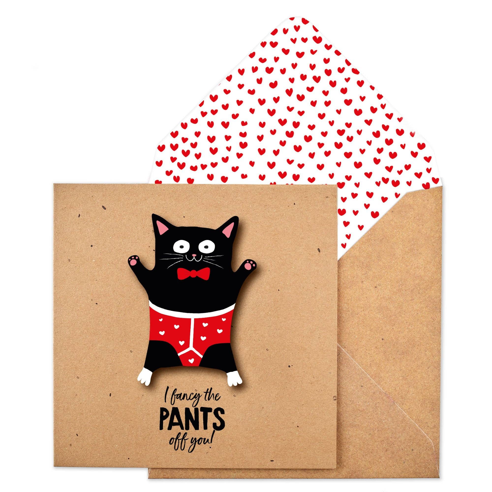 Tache - Wholesale Everyday Greeting Card - I Fancy the Pants off you, Black Cat, Romantic Handmade Greeting Card0