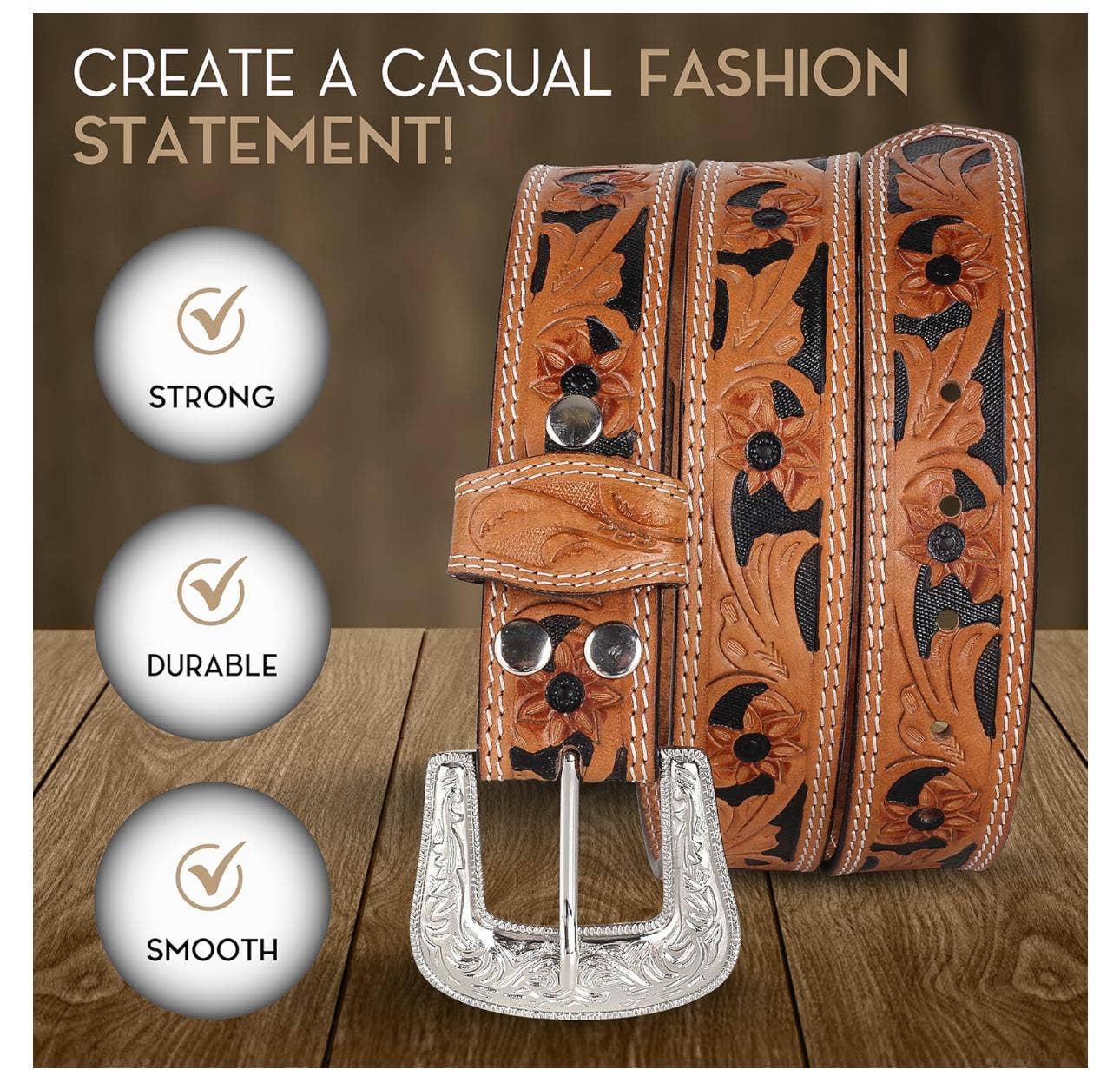 Greenwood Leather - Wholesale Belt - Men's - Leather Light Brown Belt with Vintage Silver Buckle2