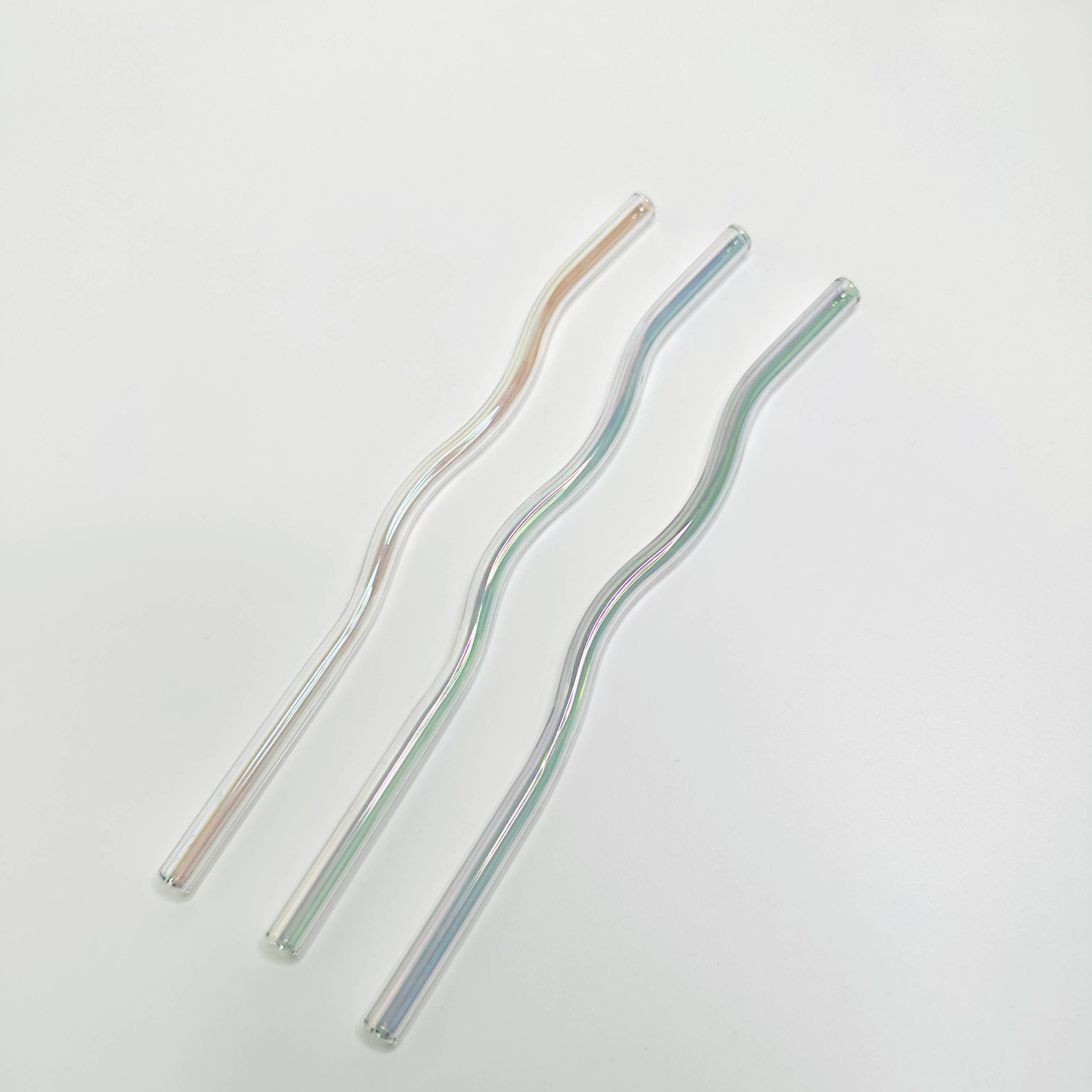 KuriArt Designs - Wholesale Drinking Straw - Iridescent Wavy Glass Straws1