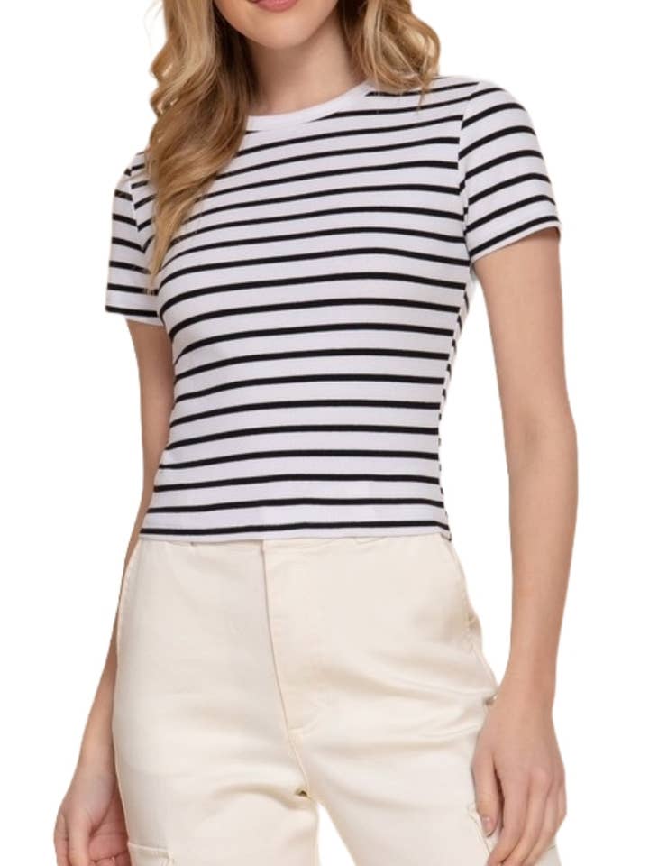 Short Slv Stripe Cotton Rib Top for wholesale by Vanilla Monkey