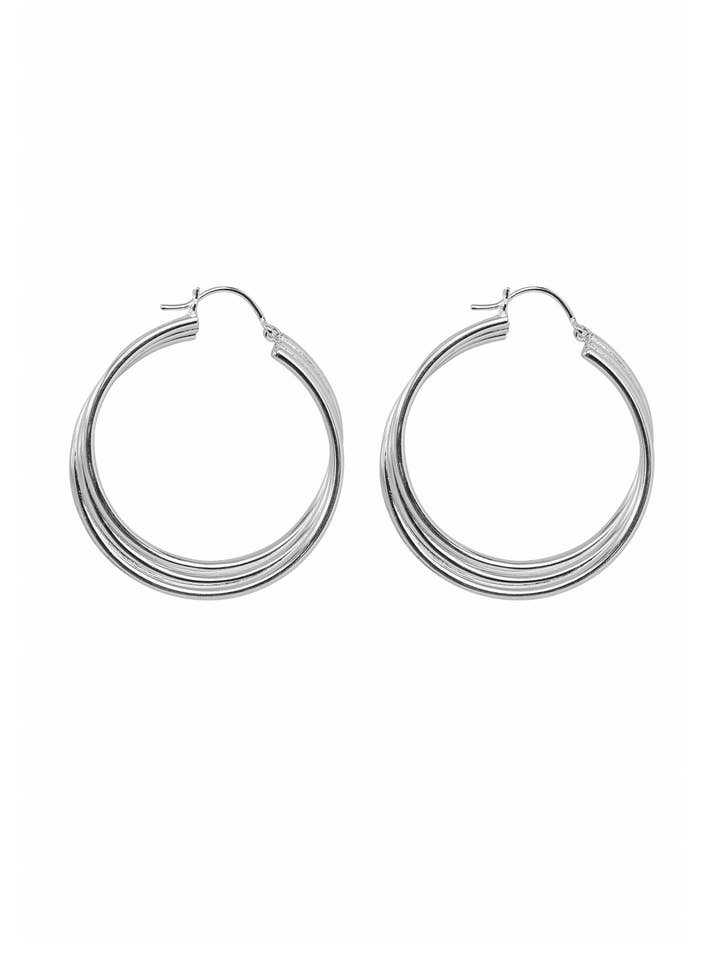 Boucles d'oreilles grandes créoles spirales en argent pour la vente par XZOTA
