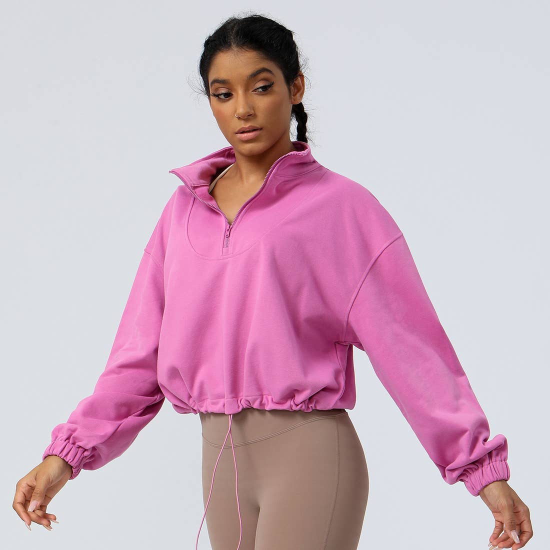 Sodalemon - Wholesale Athletic Jacket - Women's - Women Fitness Hoodie Half Zipper Drawstring Sport Jacket1