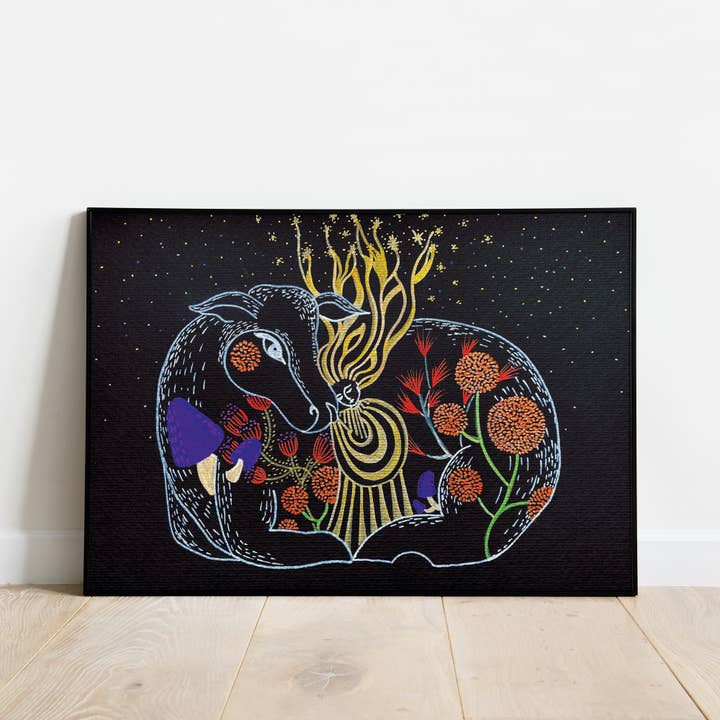 Manifesting Dreams' Botanical Cow Fine Art Print for wholesale by The Rising Space