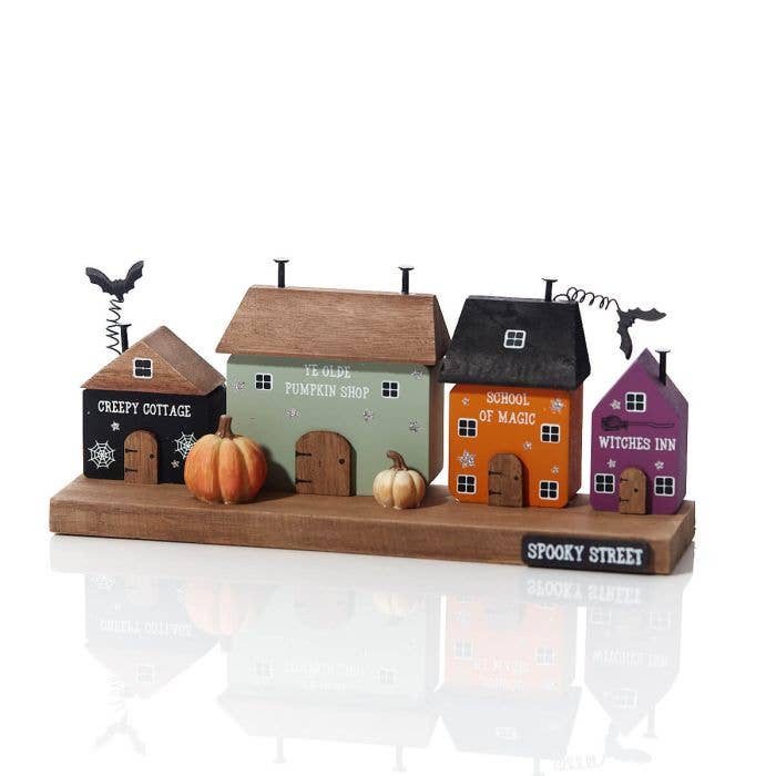 Langs - Wholesale Decorative Tabletop Object - Halloween Spooky Street Block Wooden With Bats & Pumpkins1