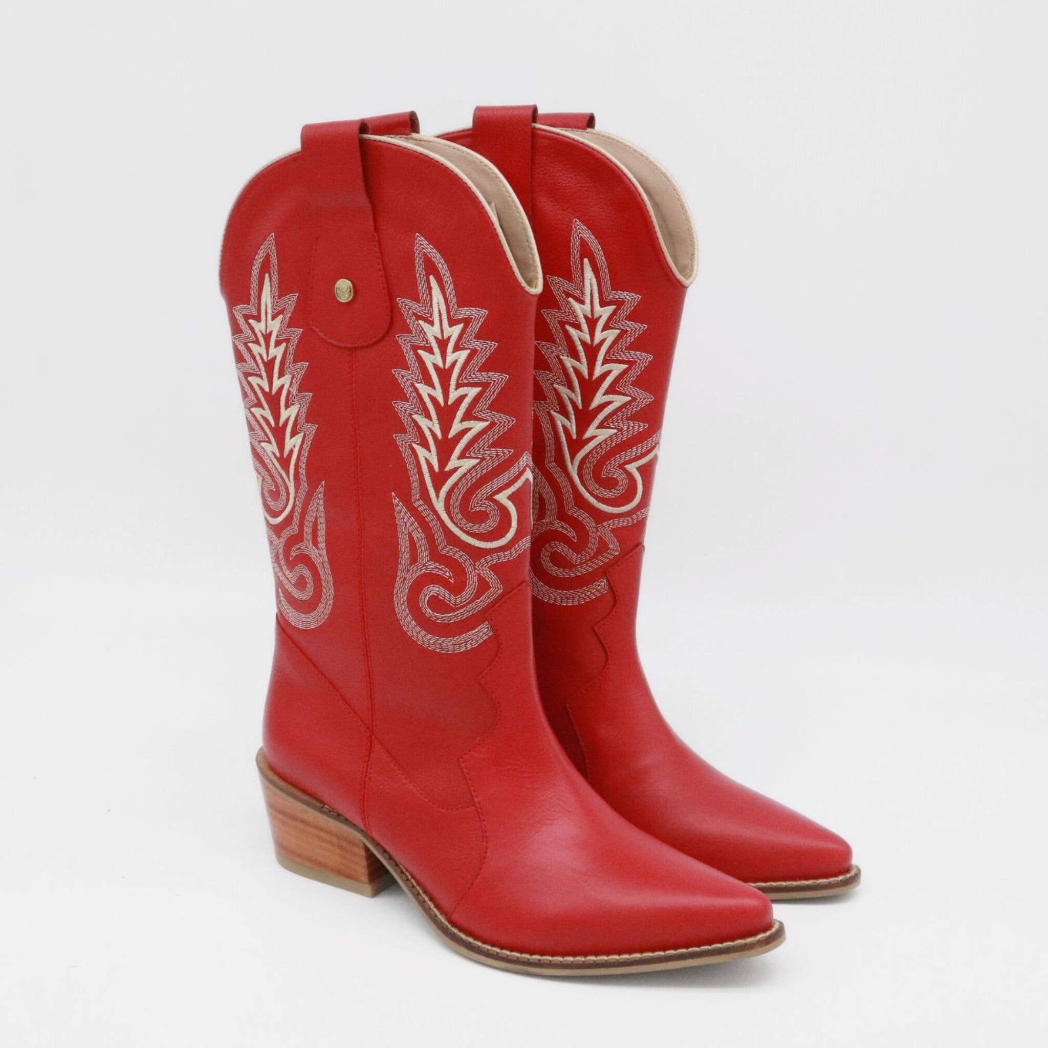 Loyal western cowboy women boots red leather womens shoes for wholesale on Faire2