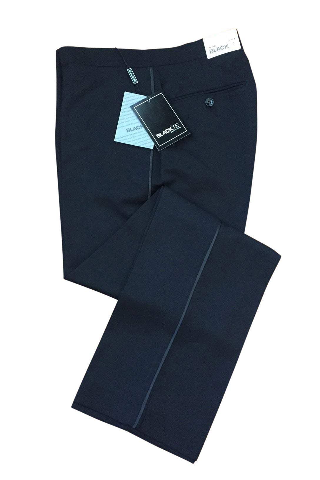 Tux-USA® - Wholesale Suit Pants - Men's - "Logan" Black Luxury Wool Blend Tuxedo Pants - Unhemmed
