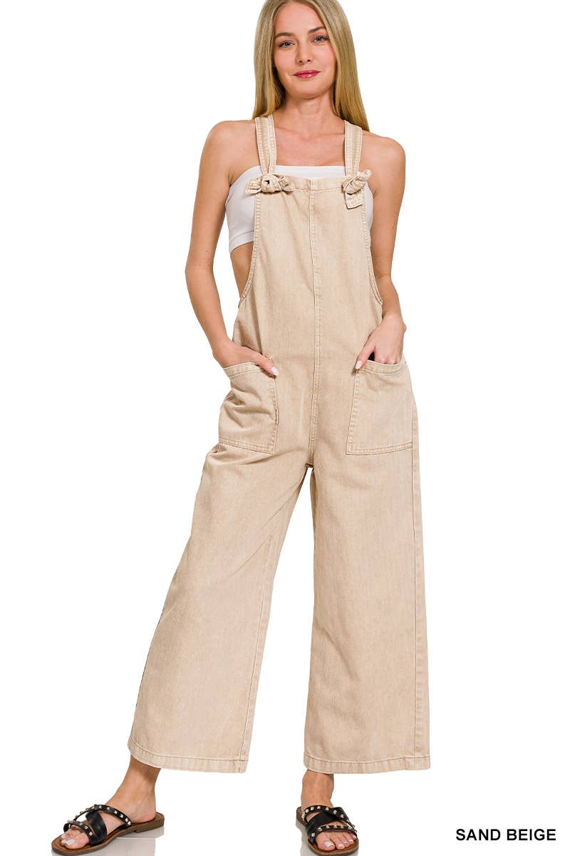 42POPS – wholesale Overalls – Women's – ",..._ Washed Knot Strap Pockets Jumpsuit21