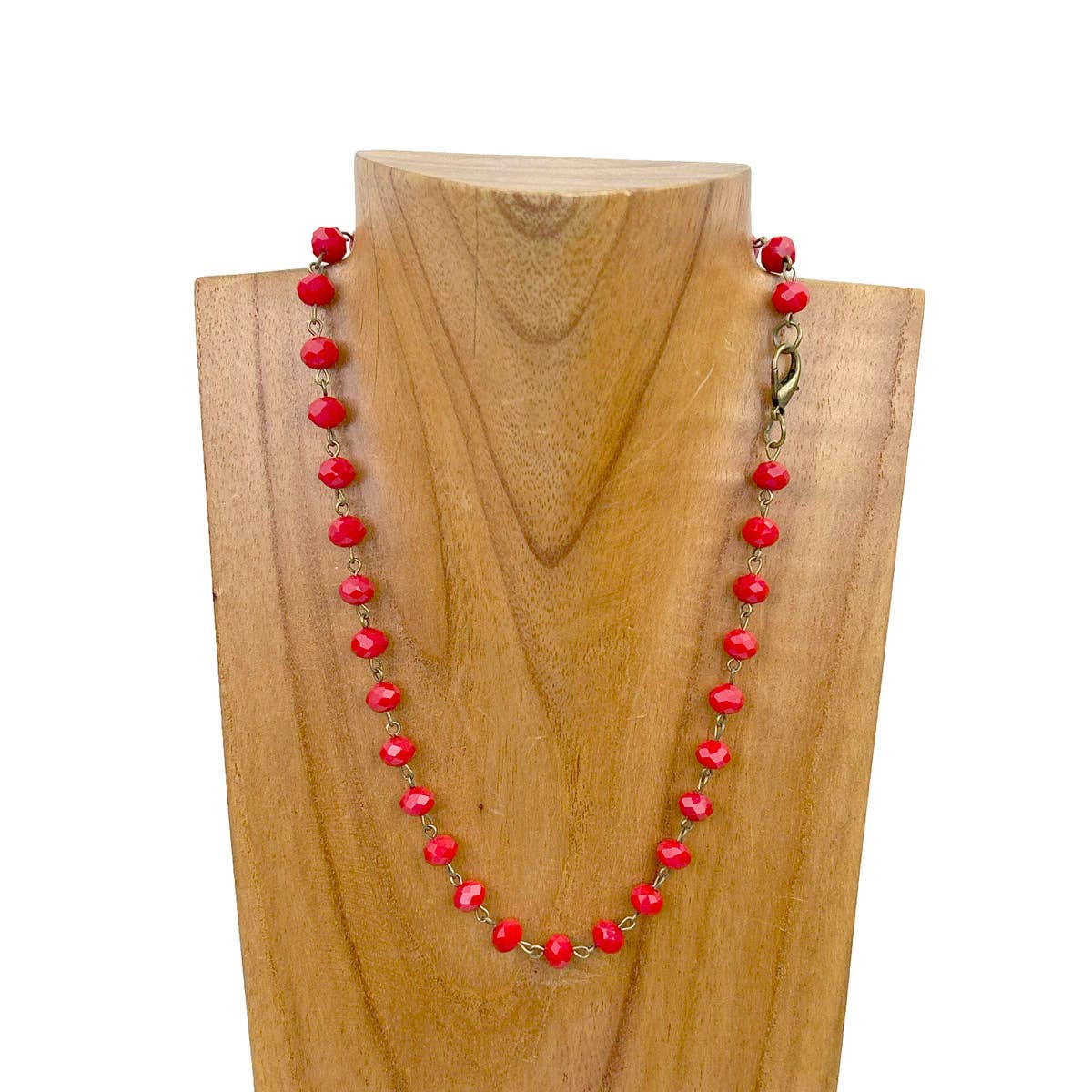 Western Elite Jewelry - Wholesale Beaded/Pearl Necklace - NKZ231116-41                17 Inches copper metal chain with green face cut crystal beads Necklace1