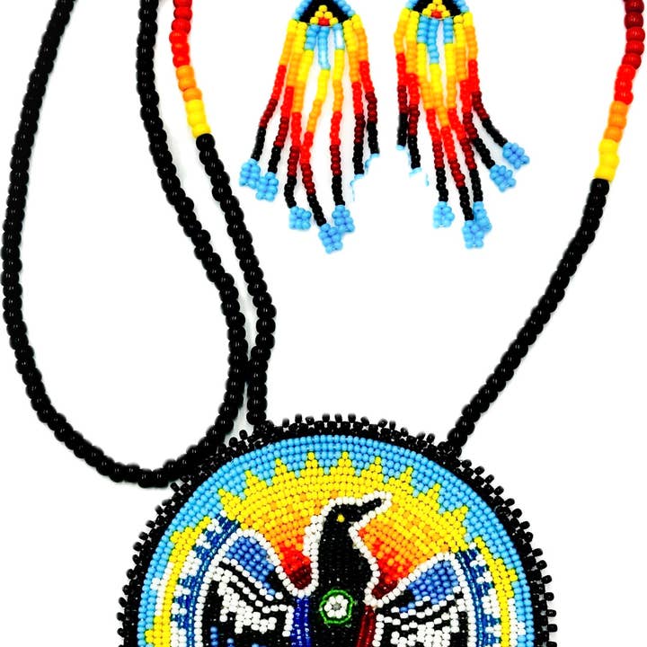 BEADS CORNER - Wholesale Jewelry Set - Handmade beaded Black Cyan Blue Eagle necklace earrings set0