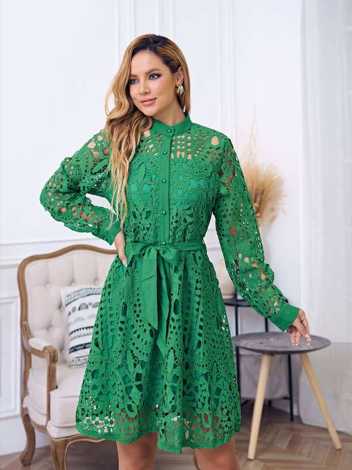 ADDCONFDT INC - Wholesale Dress - Women's - Women Retro long sleeve A-line Boho Lace Dress-ALSD029