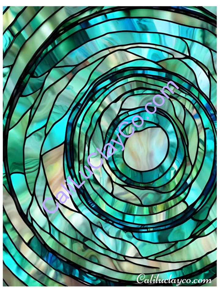 Teal Stained Glass Pattern #26 Left, Right & Mirrored Polymer Clay Water-Soluble Transfer Sheet / Tattoo Paper for wholesale by CaliLu Clay Co.