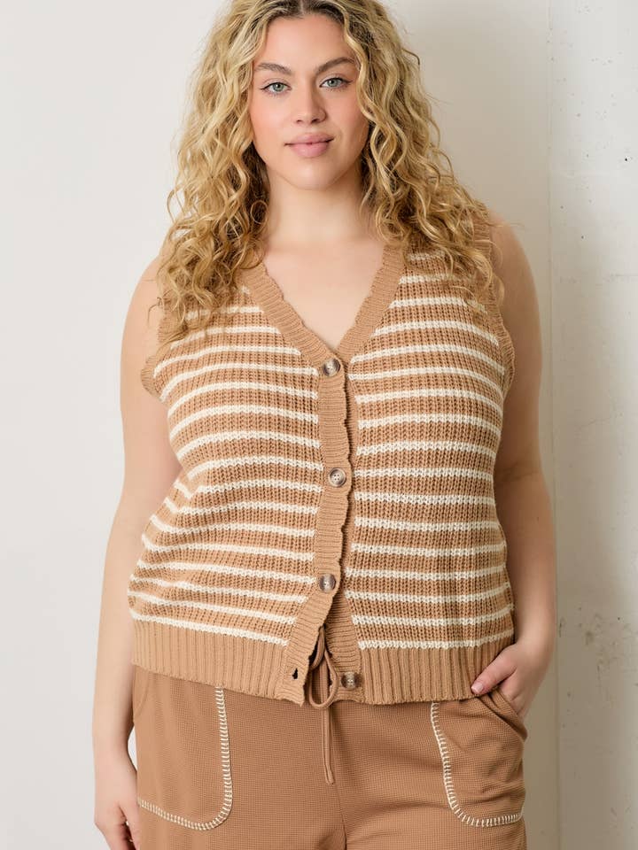 (PLUS) STRIPED SWEATER VEST for wholesale by Polagram by Wellmade USA