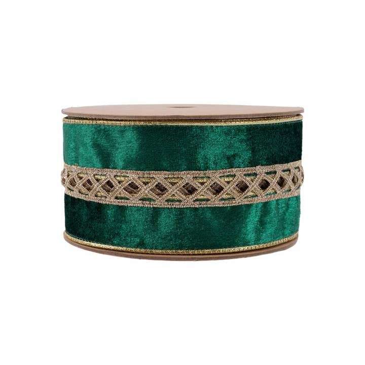 LA Ribbons Wholesale - Wholesale Ribbon - Gift Wrapping - Wired Velvet Criss-Cross Jeweled Ribbon 10yd Roll1