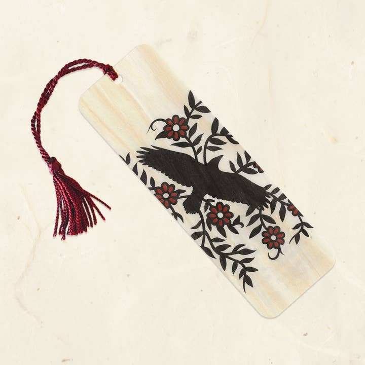 Raven Wood Bookmark with Tassel for wholesale by Little Gold Fox Designs