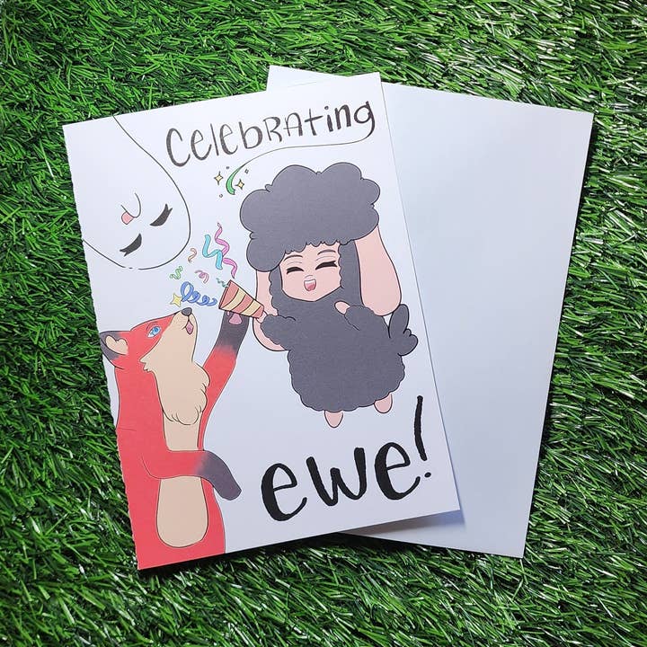 Celebrating Ewe Blank Greeting Card for wholesale by Secret Sheepie