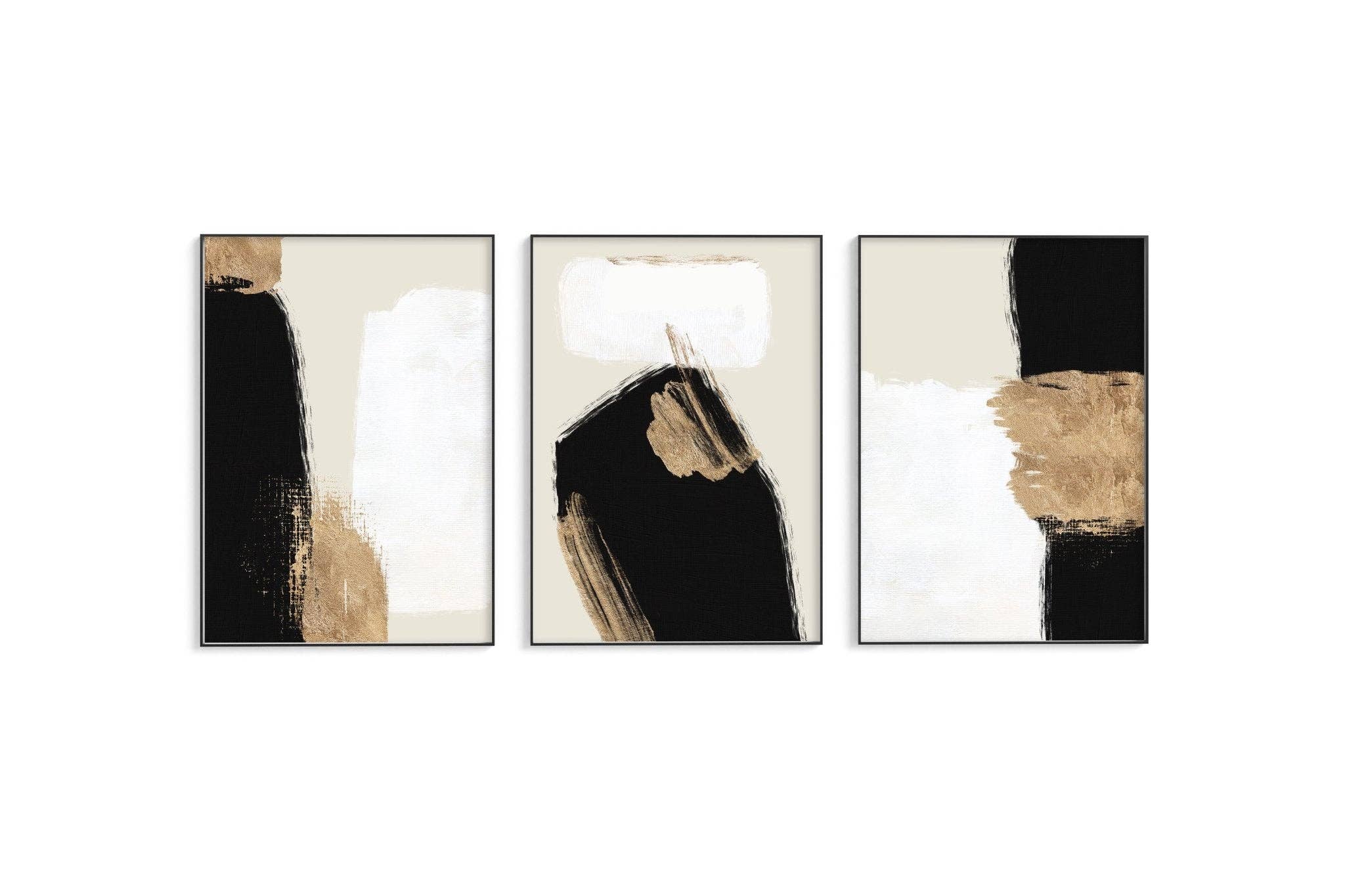 D'LUXE PRINTS - Wholesale Gallery Wall Set - Black And Gold Strokes Set of 3 Prints4