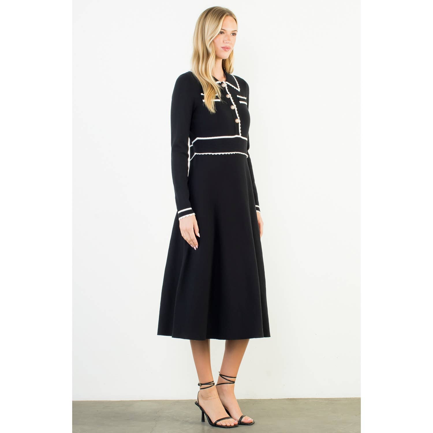 BLACK Long Sleeve Collared Knit Dress for wholesale on Faire5