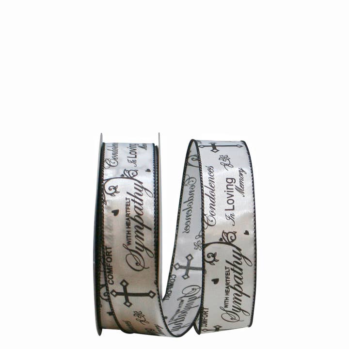 Words Of Sympathy Wired Edge, White/black, 1-1/2 In for wholesale by RELIANT RIBBON