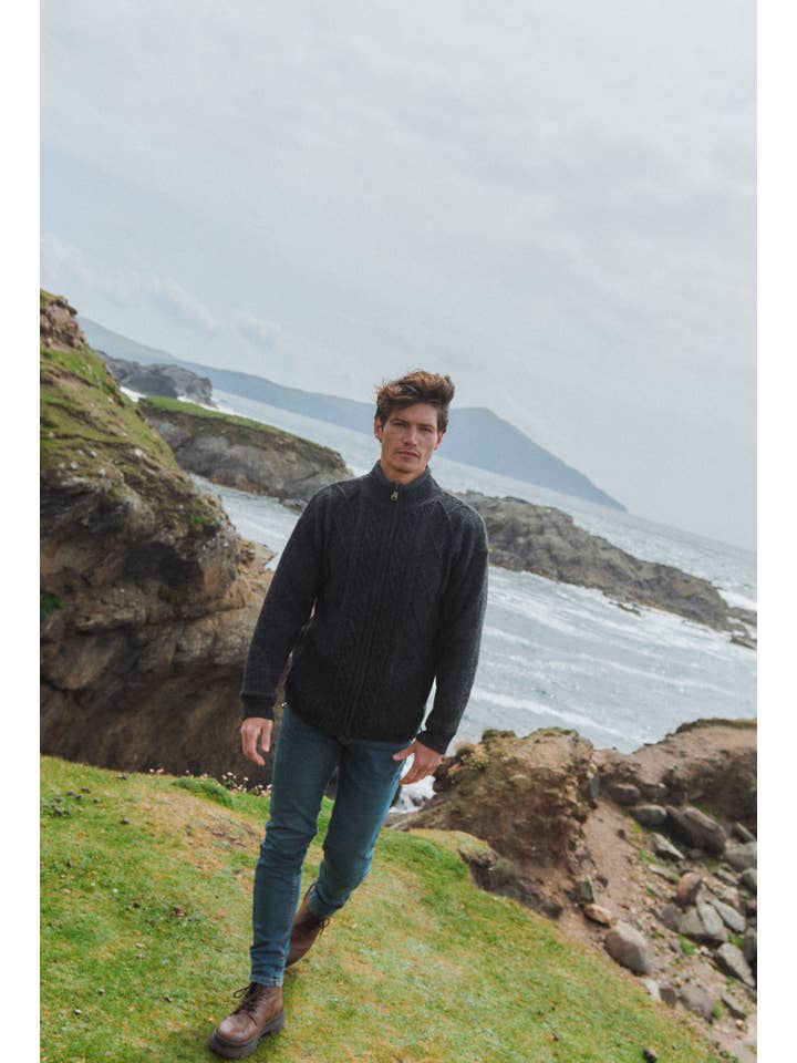 Aran Woollen Mills - Wholesale Cardigan - Men's - Farmleigh Lined Wool Mens Cardigan - Grey1