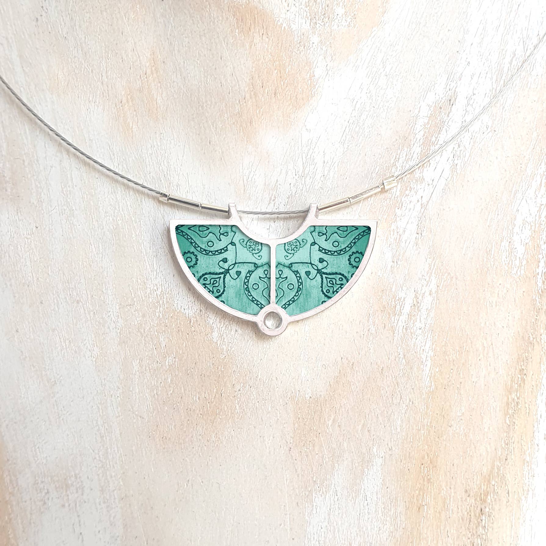 Noa Jewellery - Wholesale Pendant/Charm Necklace - Aluminium Framed Semi Circle Ceramic Necklace0