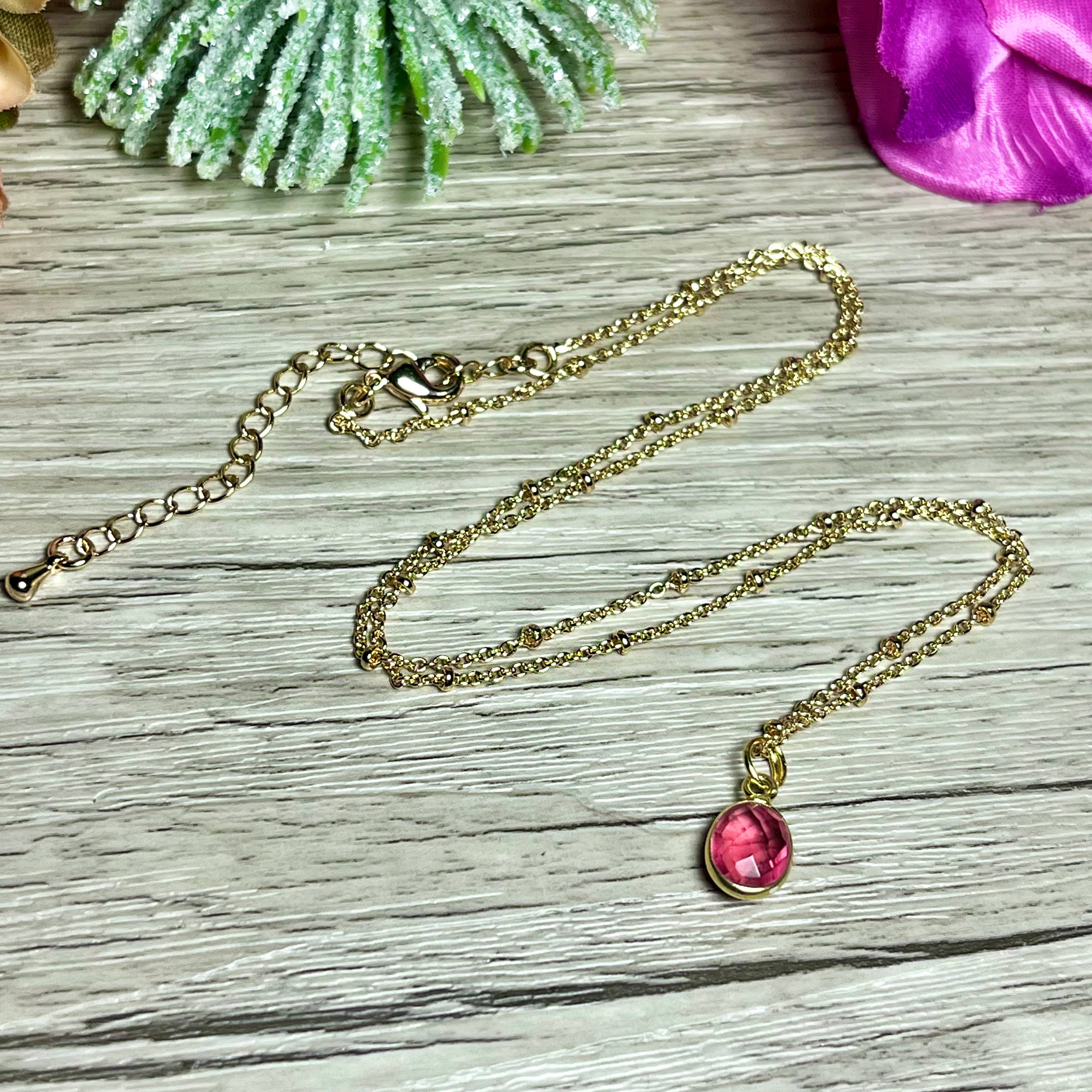 TOURMALYN - Wholesale Pendant/Charm Necklace - Gold plated pink tourmaline stone pendant12