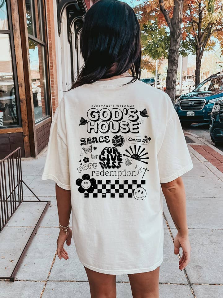 Spirit+Tribe - Vendita all'ingrosso Felpa stampata - Donna - Felpa « God's House » in cotone e poliestere color azzurro chiaro2