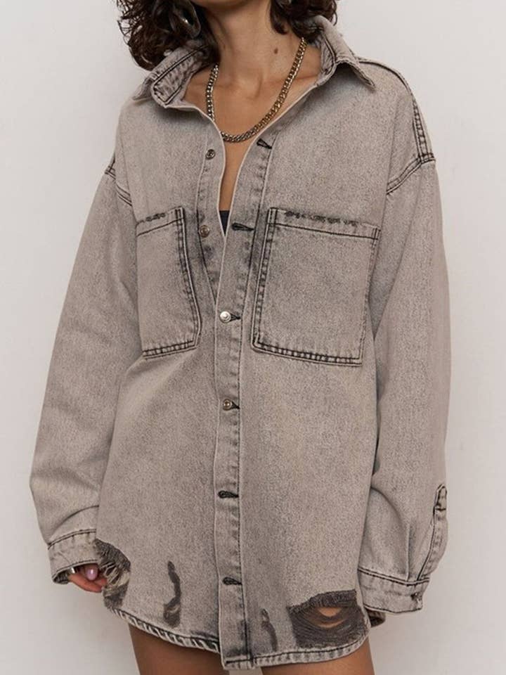 Mccolin - Wholesale Denim Jacket - Women's - Oversized Distressed Denim Jacket9