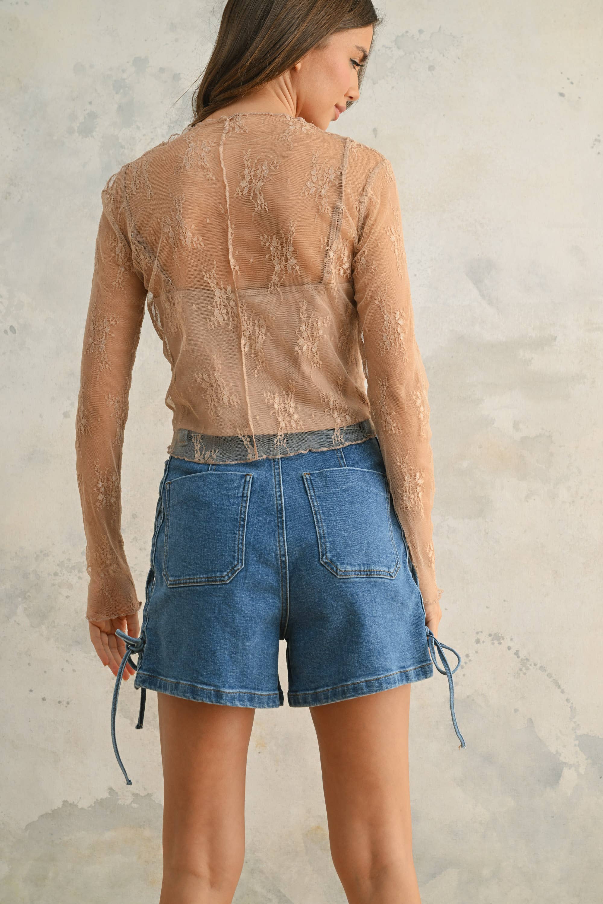 MIOU MUSE - Vente Haut en maille – femme - Haut en dentelle à manches longues avec doublure intégrée12