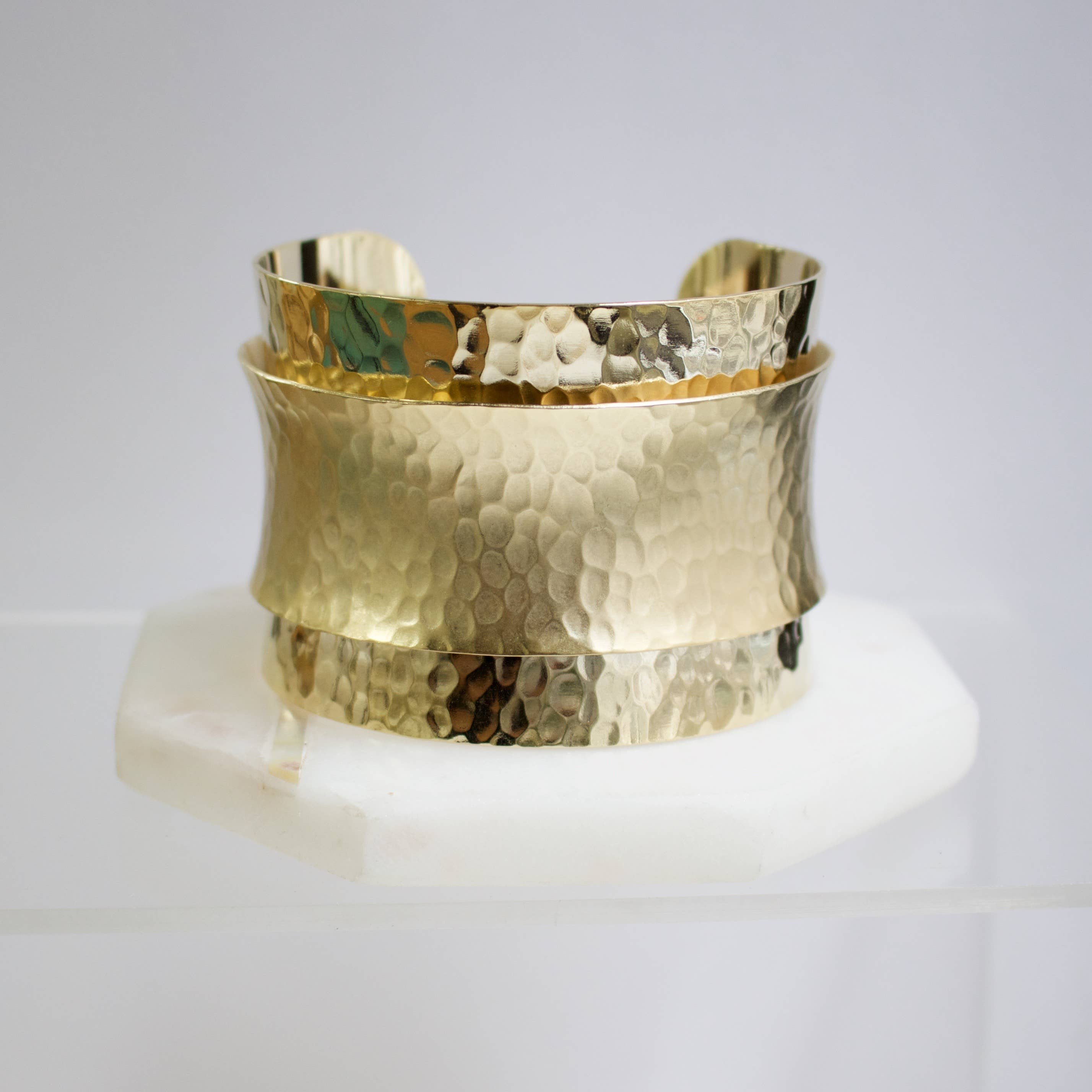 Matte Gold Matte Silver Aurora Layered Hammered 2" Cuff|Gold/Silver|Matte|Shiny for wholesale on Faire4