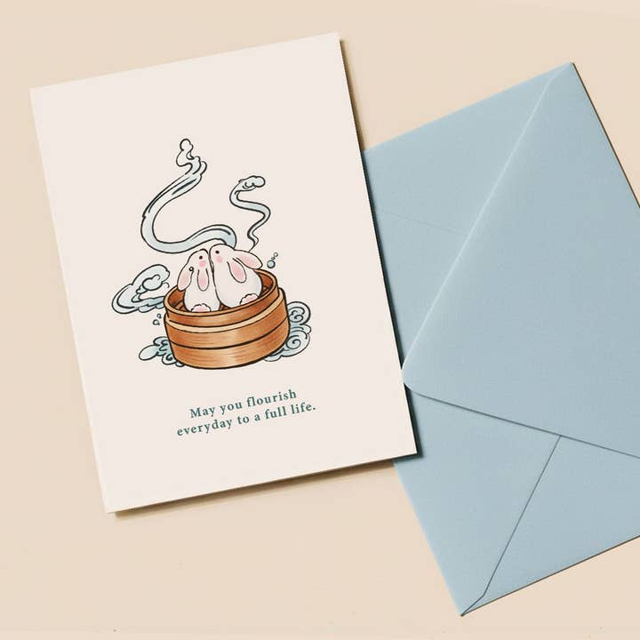 Dim Sum Rabbit 蒸蒸日上 Greeting Card for wholesale by Overice