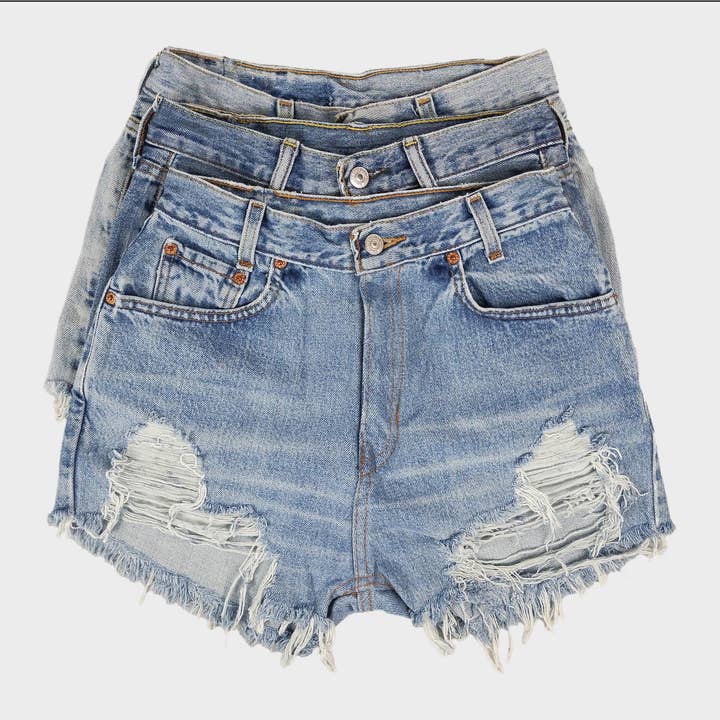 Sun's Out! - Wholesale Shorts - Women's - High-Rise Upcycled Denim Cutoff Shorts - Frayed