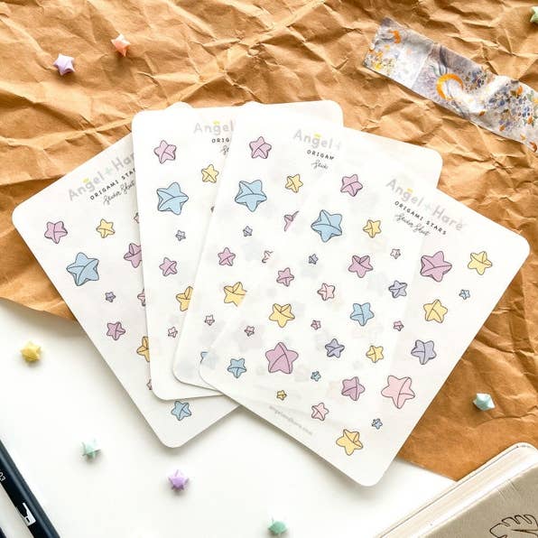 Clear Origami Stars Sticker Sheet for wholesale by Angel + Hare