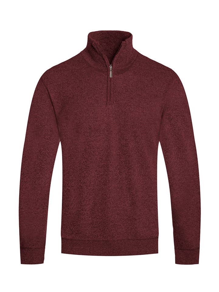 Chandail en tricot à glissière quart uni pour hommes - Bordeaux pour la vente par WEIV