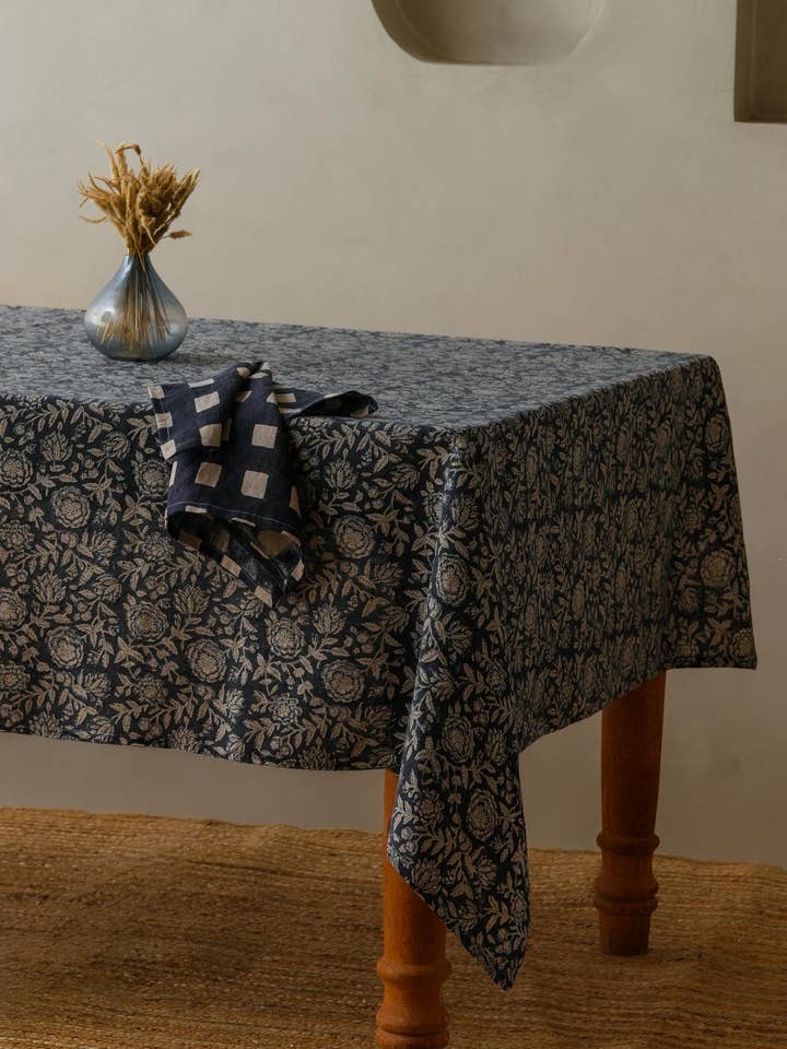 Block Printed Rio Linen Tablecloth – Entertaining Guests for wholesale by Live Linen