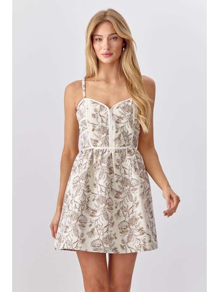 Cream Mocha Sandi Jacquard Mini Dress for wholesale on Faire