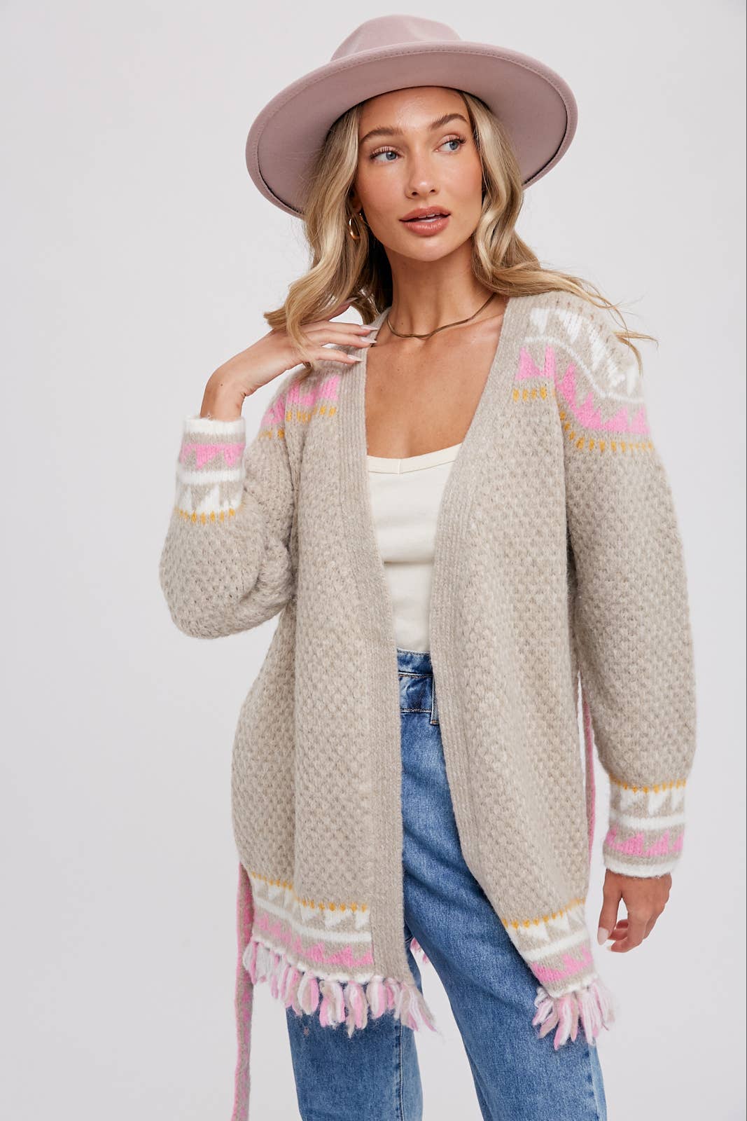 Bluivy – wholesale Cardigan – Women’s – AZTEC PATTERN BELTED CARDIGAN3