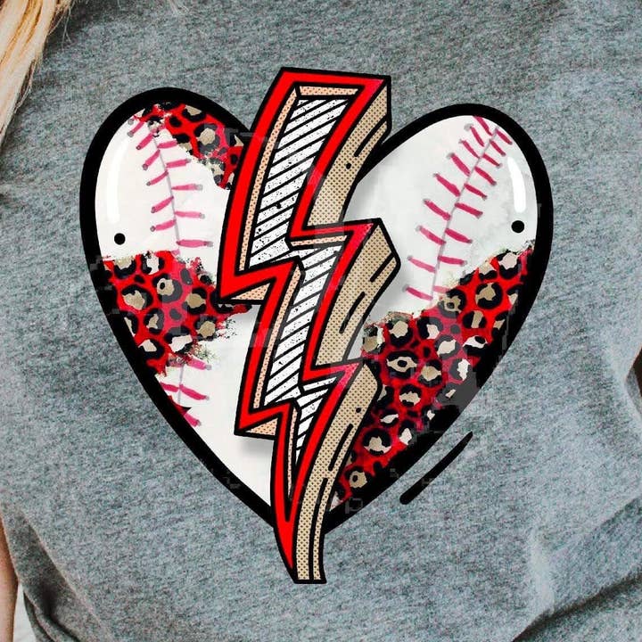 Baseball Heart Lightning Bolt DTF Transfer para venta al por mayor de K and M Designs