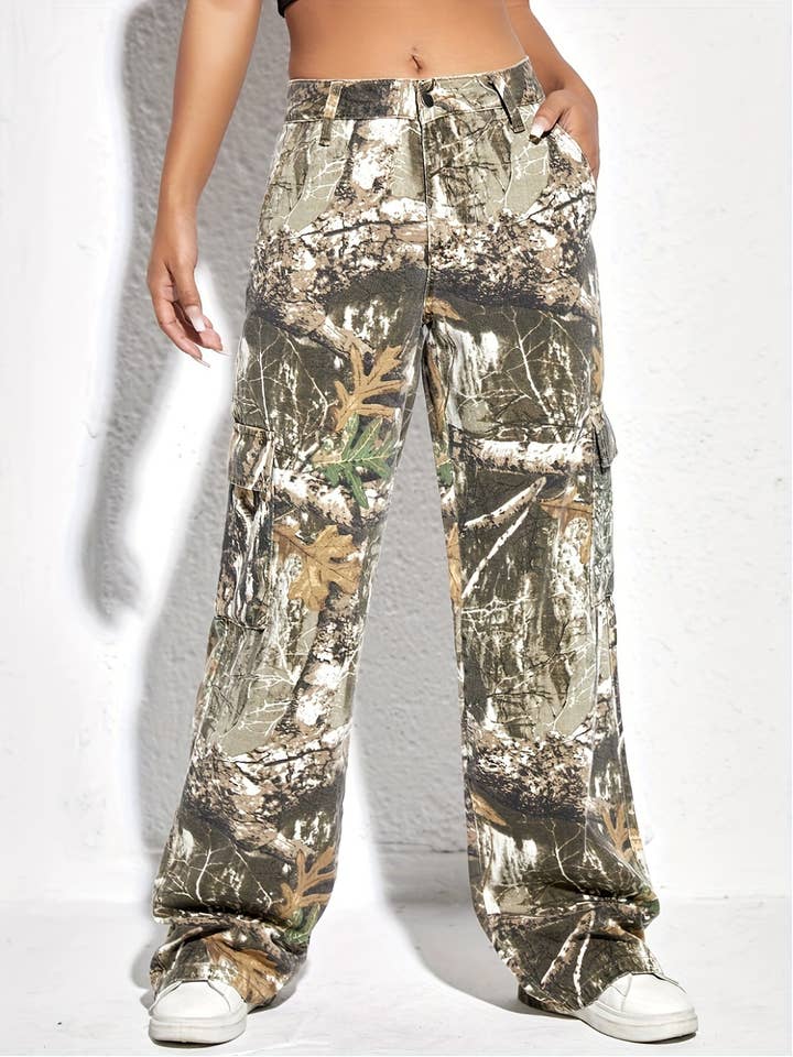 GrayGreen Women's printed casual loose straight high waist denim for wholesale on Faire