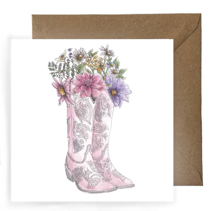 Flower Cowboy Card - LE141 for wholesale by Lora Elan Illustrations