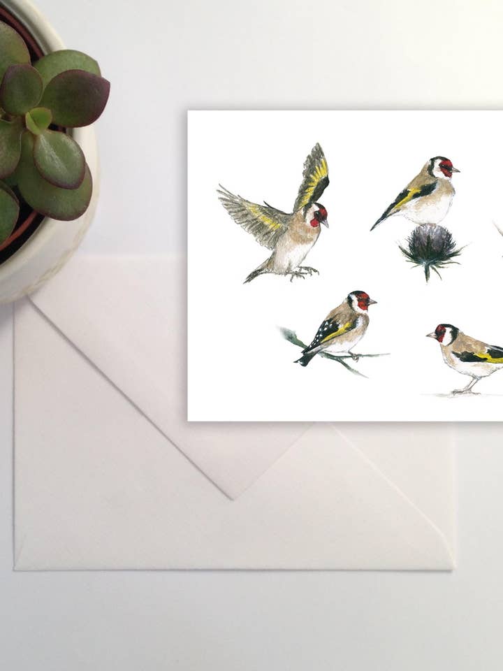 Elegante carta doppia con cardellino per la vendita all'ingrosso da parte di Véronique d'Avout