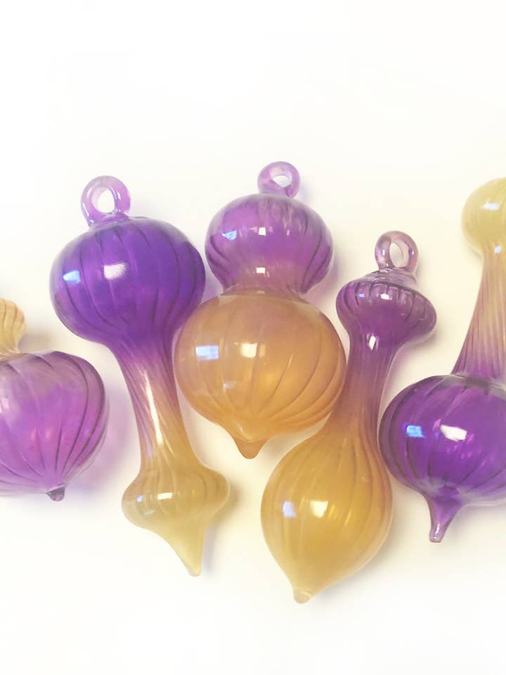handblown Glass Ornaments - Purple gold for wholesale by BrianSchmittGlass